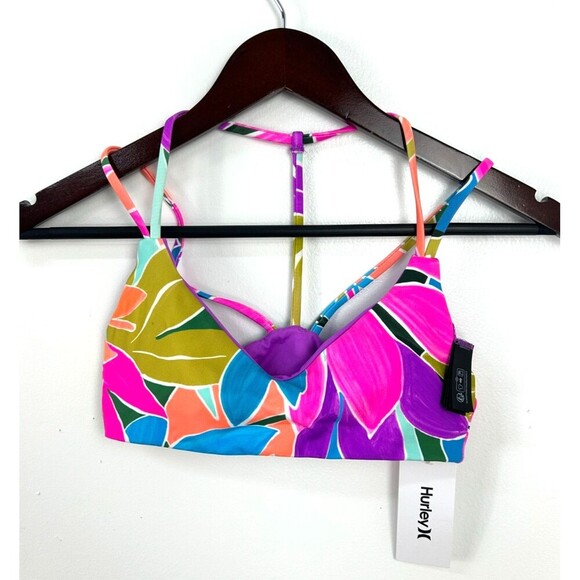 New Hurley Womens Size XS Max Isla Pull On Bikini Top Violet Tropical Print T3 - Picture 4 of 10